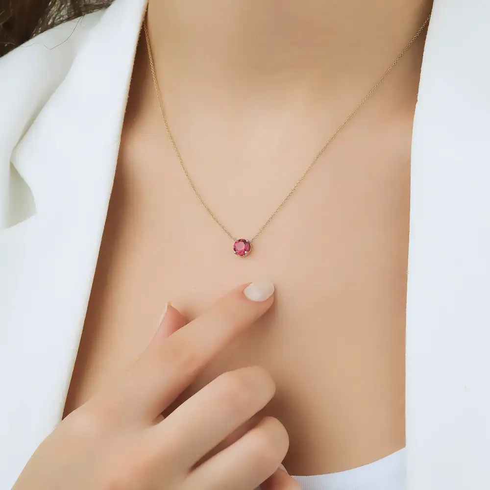 Dainty Prong Set Solitaire Ruby Necklace