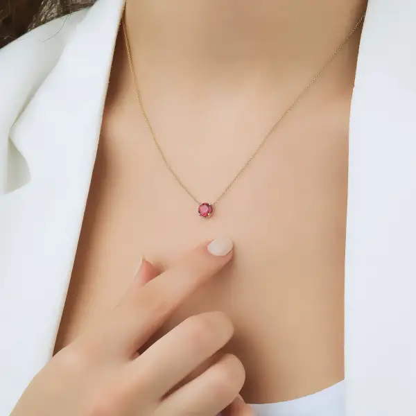 Prong Set Solitaire Ruby Necklace