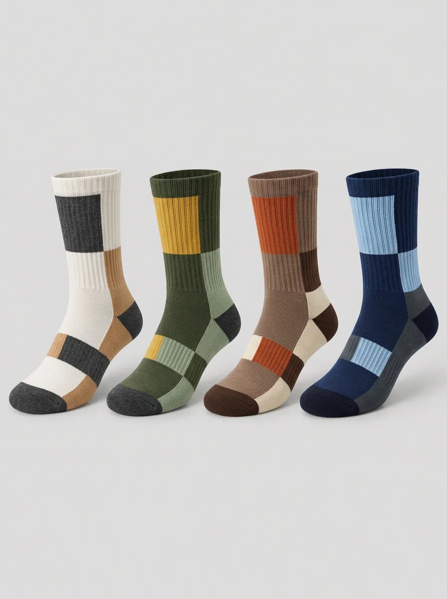 Men's Atlas Geometric Colorblock Pattern Printed Socks 4-Pack