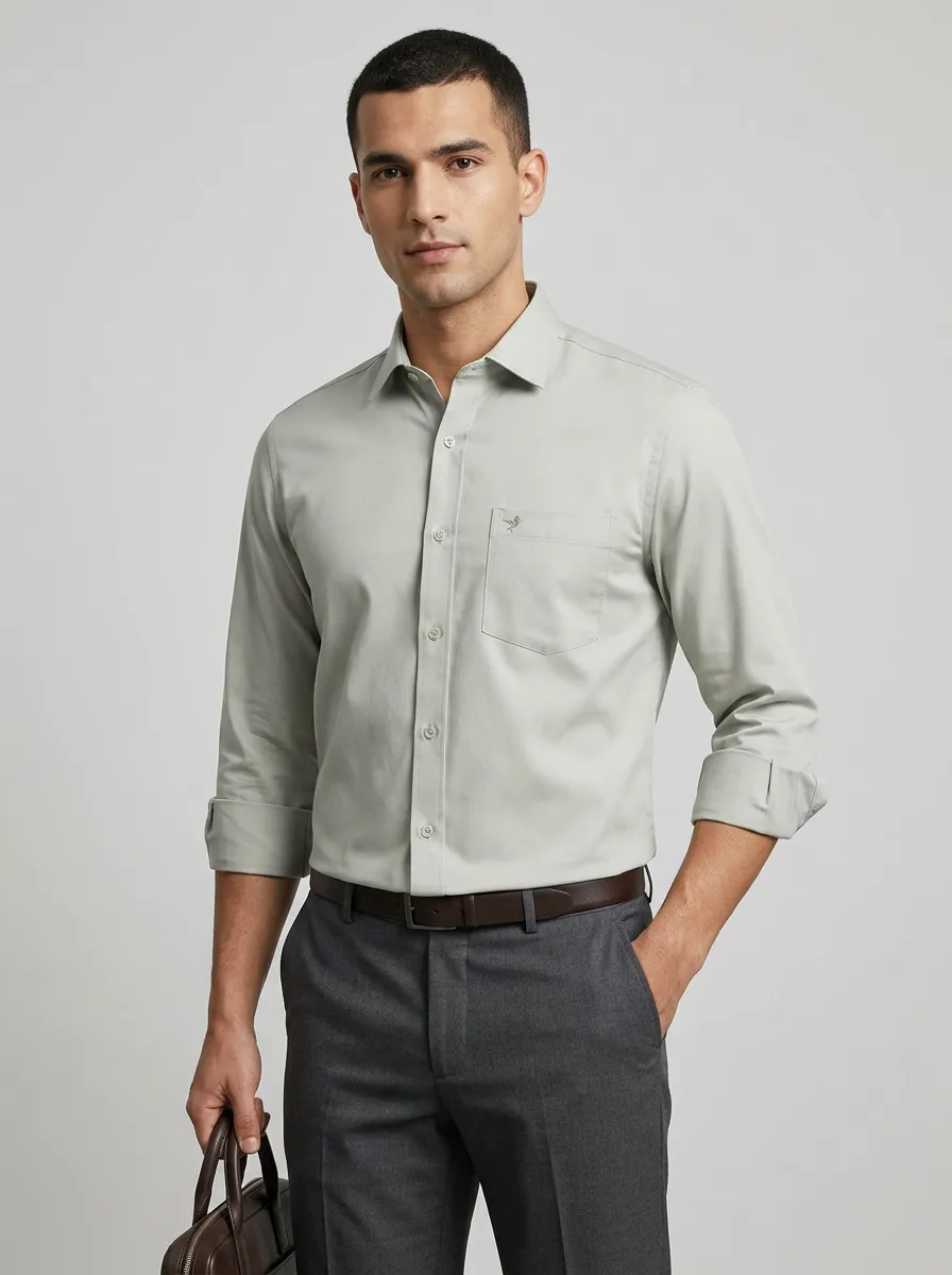 Men's Business Casual Non-Iron Cotton Embroidered Logo Long Sleeve Shirt