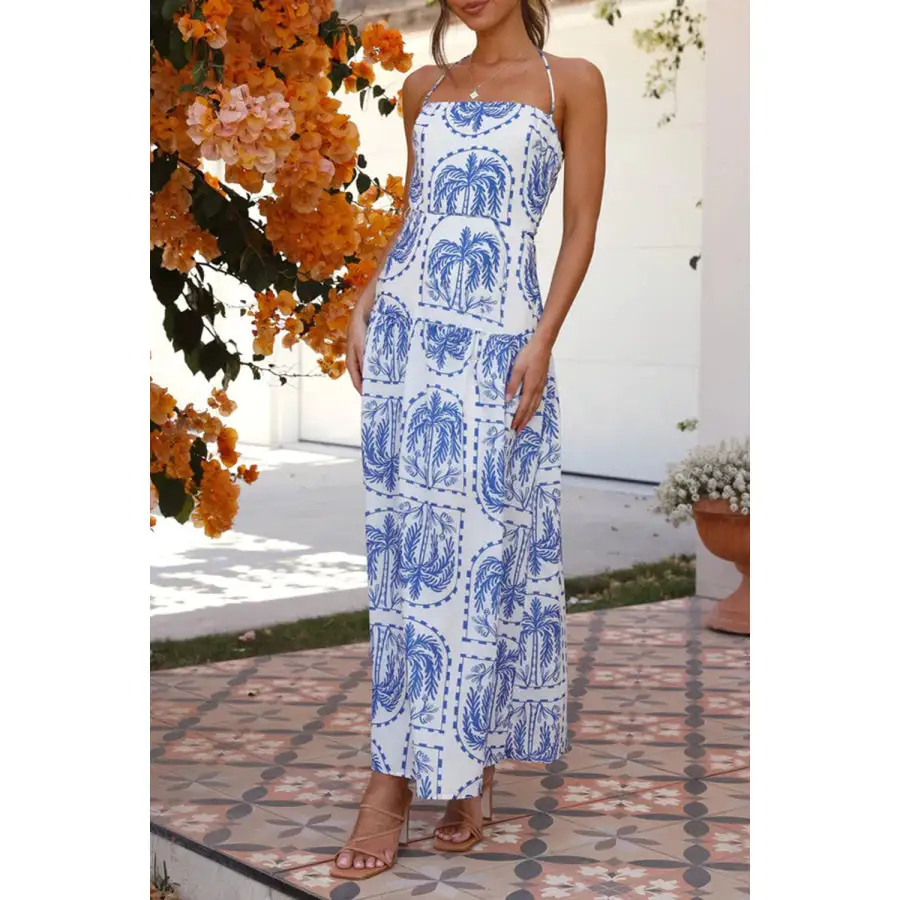 Classic Printed Halter Neck Maxi Dress
