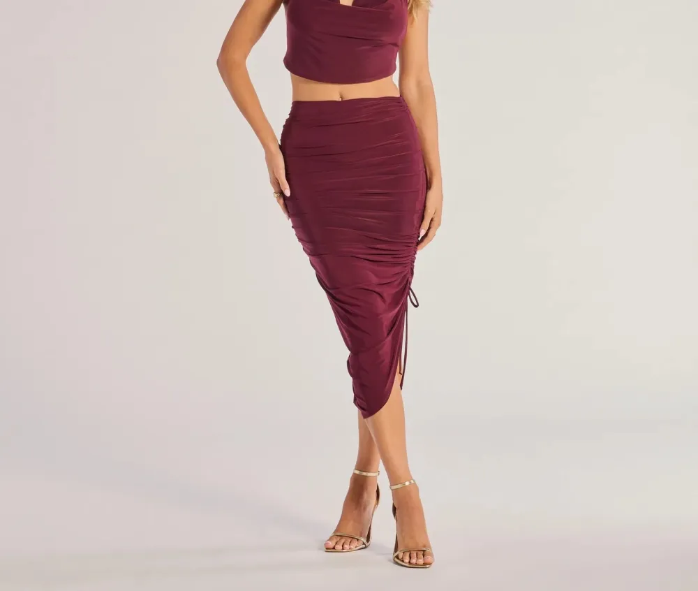 Burgundy Halter Ruched Cropped Top