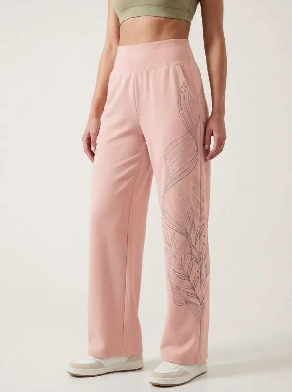 Women's Botanical Minimalist Leaf Line Art Graphic Wide Leg Pants