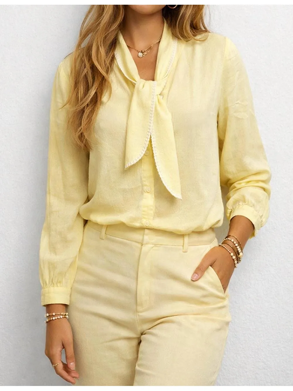 Color Block Neck Button Front Long Sleeves Top