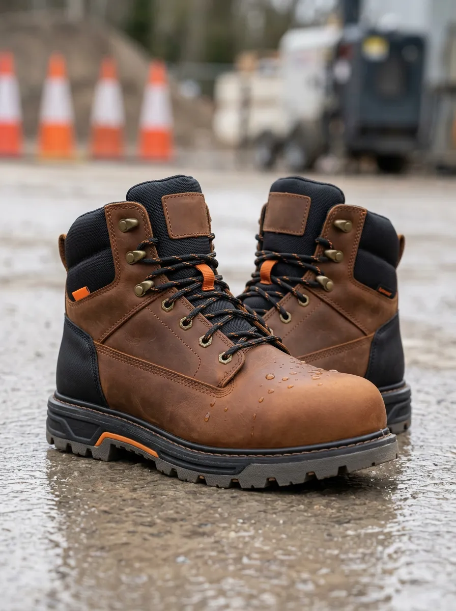 Tactical-Inspired Leather-Look Men's Waterproof Work Boots