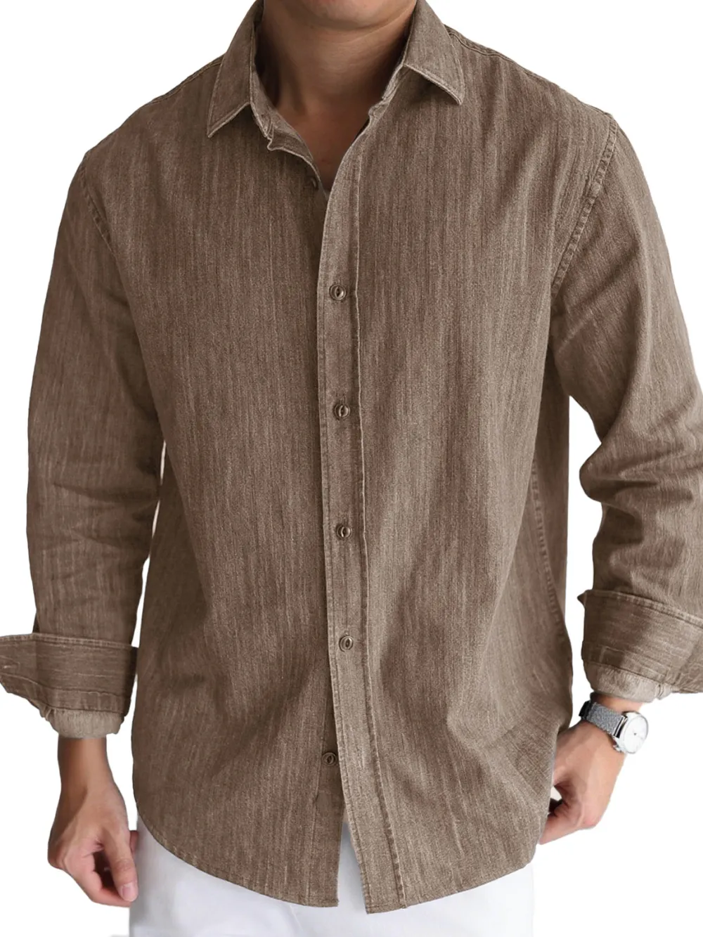Clean Line Long Sleeve Open Collar Shirt