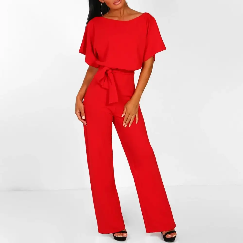  Refined Belted Wide Leg Jumpsuit