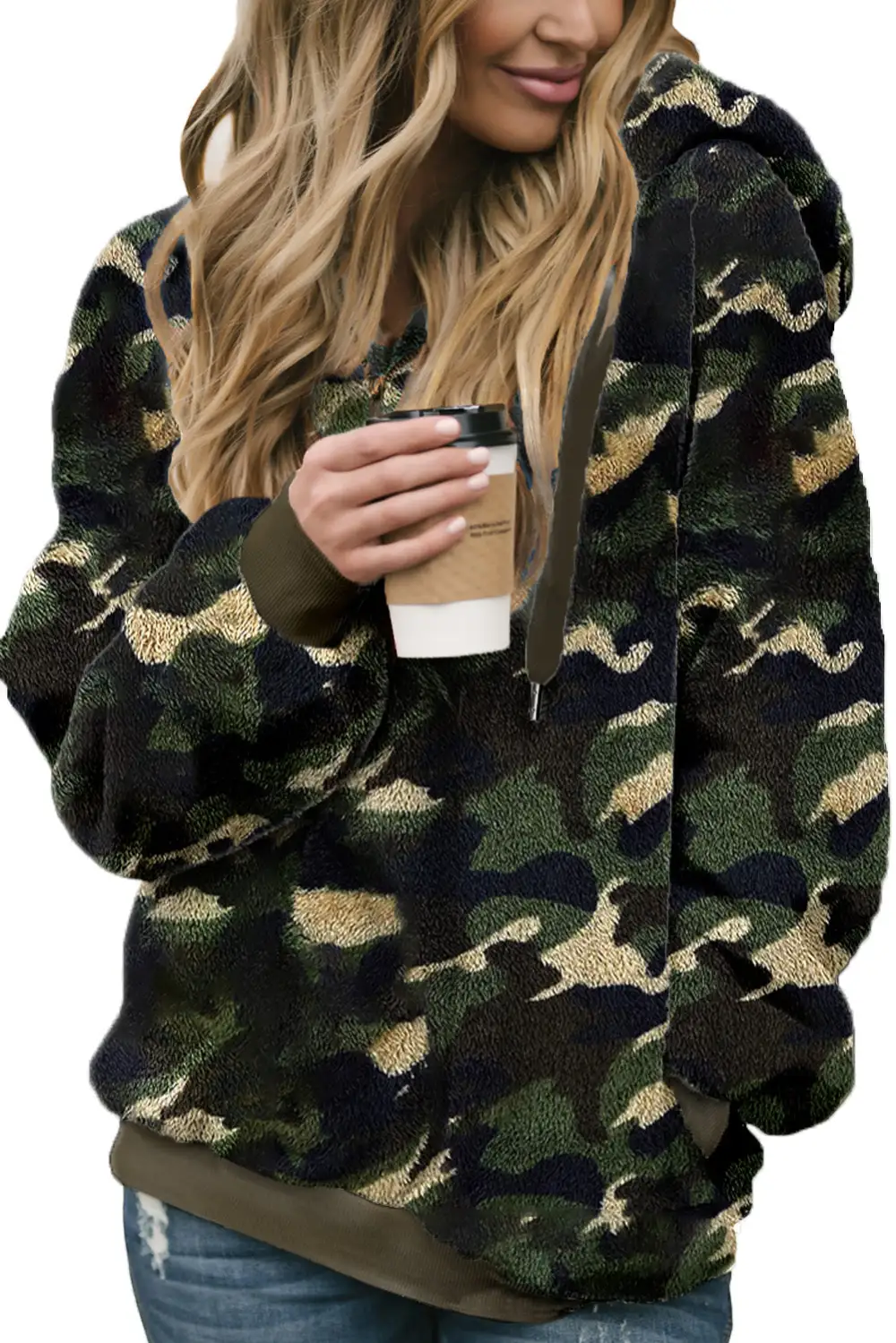 Camo Print Warm Furry Hoodie