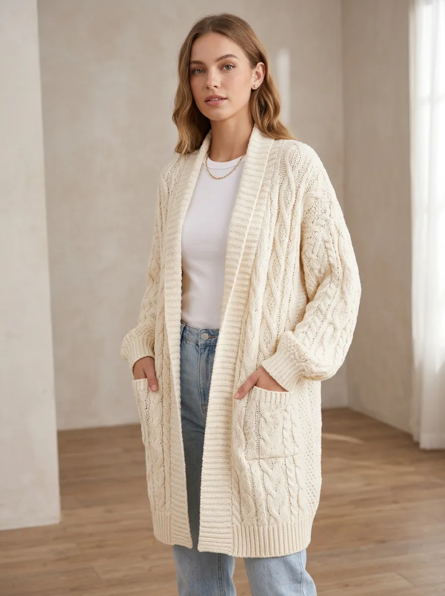 Women's Cable-Knit Open Front Cardigan