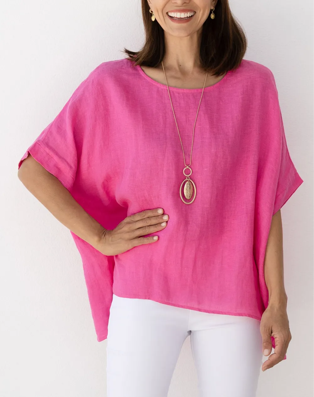 Linen Raglan Sleeve Relaxed Fit Draped Fit Top