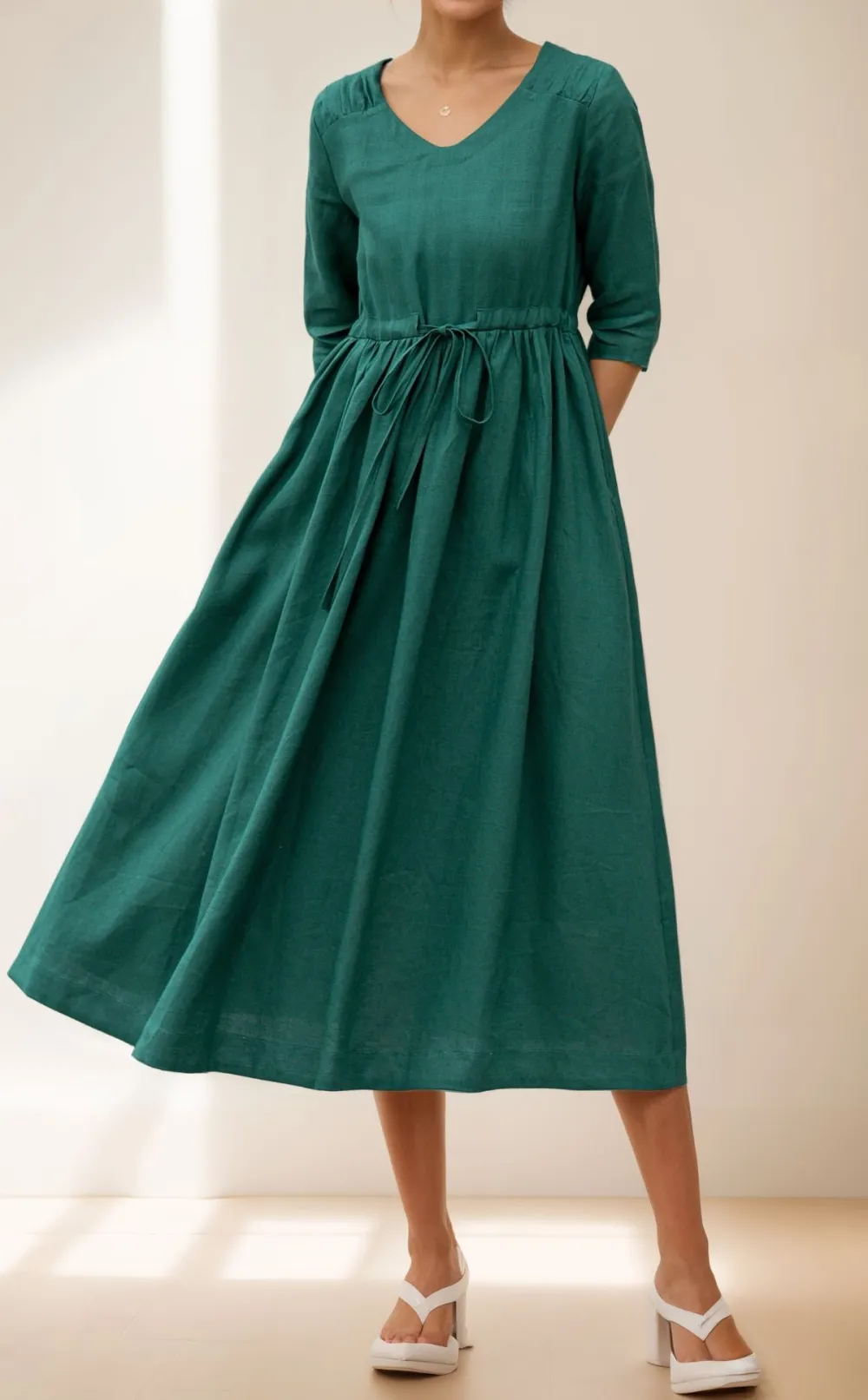 Tailored Linen Midi Dress