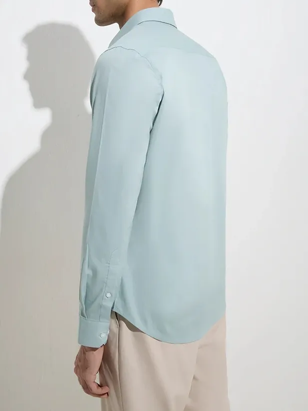 Light Teal Ultra Skinny Cotton-Blend Shirt