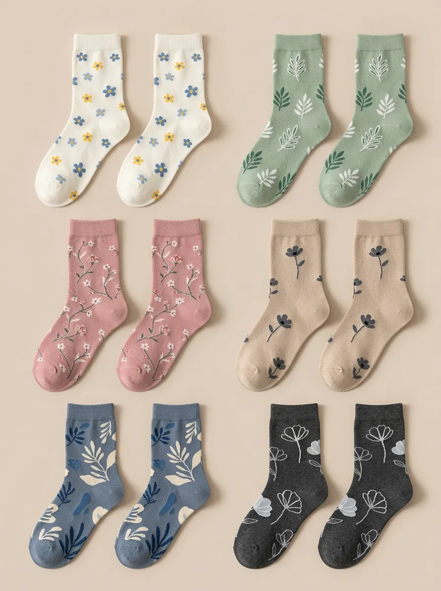 Women's Six-Pair Botanical Floral Crew Sock Set