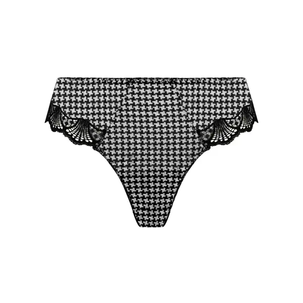 Women's High Cut Elastic Waistband Cotton Gusset Scalloped Lace Jacquard Cotton Checkered Lightweight Soft Fabric Stretch Fit Tanga Panty