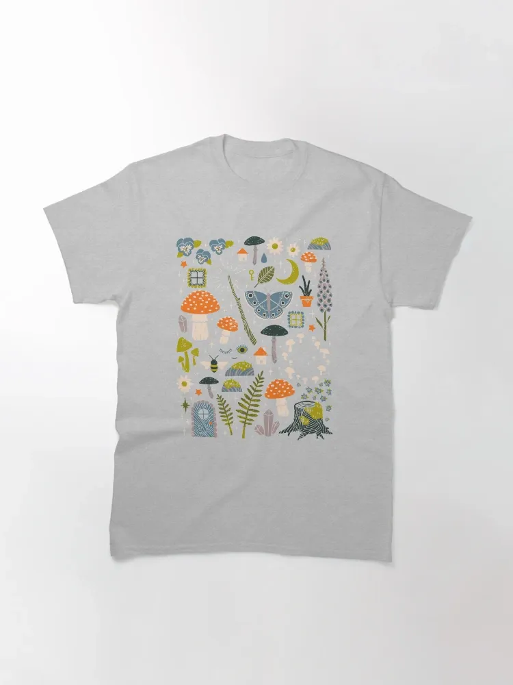 Women's Whimsical Mushroom & Nature Print Crew Neck Short-Sleeve T-Shirt