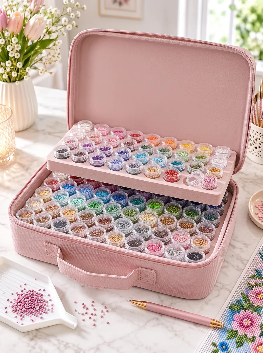 Portable Multi-Grid Diamond Painting Bead Organizer Case