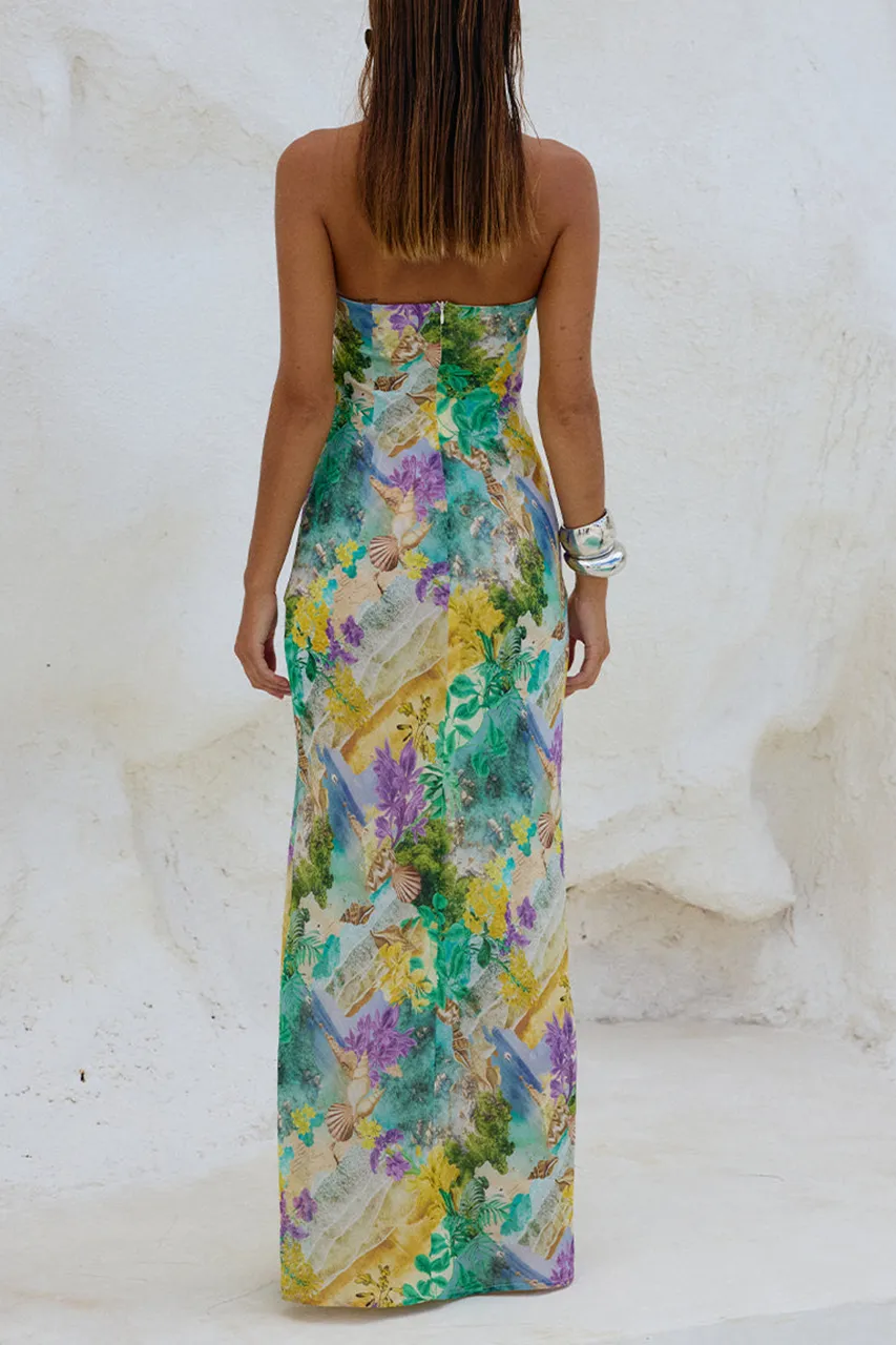 Strapless Color Blocked Maxi Dress