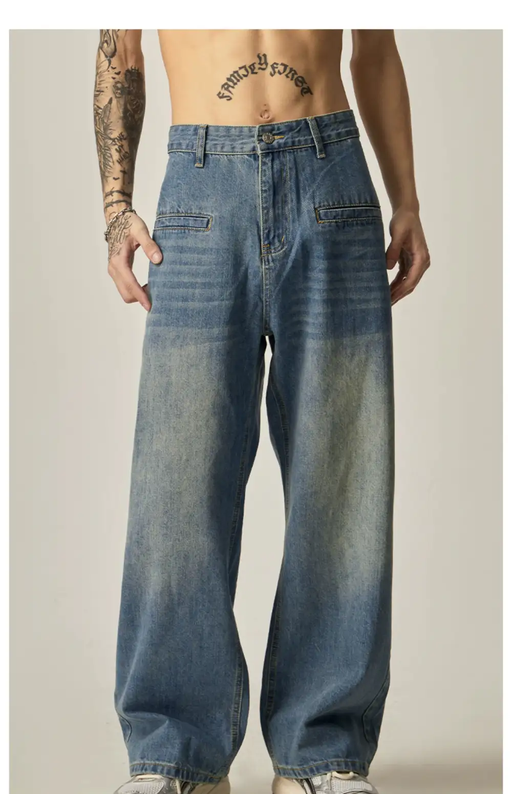 Ultra-Wide Faded Washed Jeans