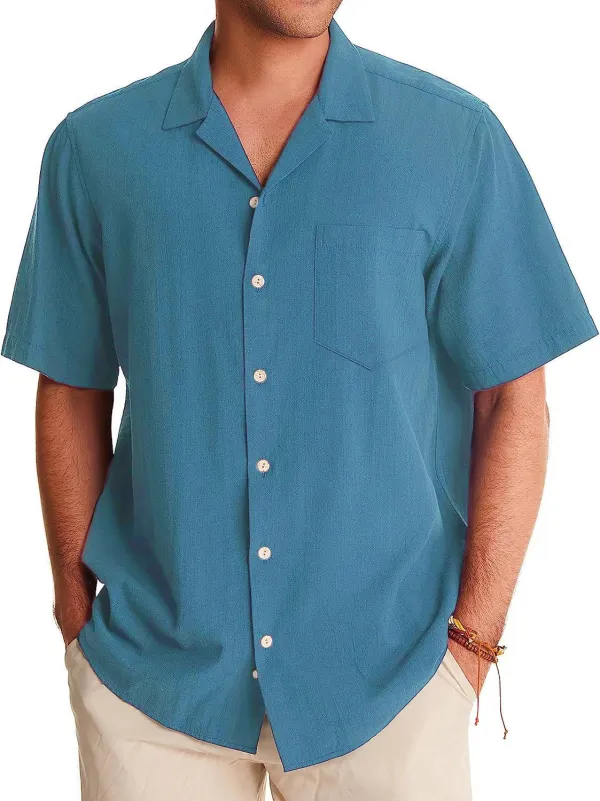 Short Sleeve Open Collar Pocket Shirt