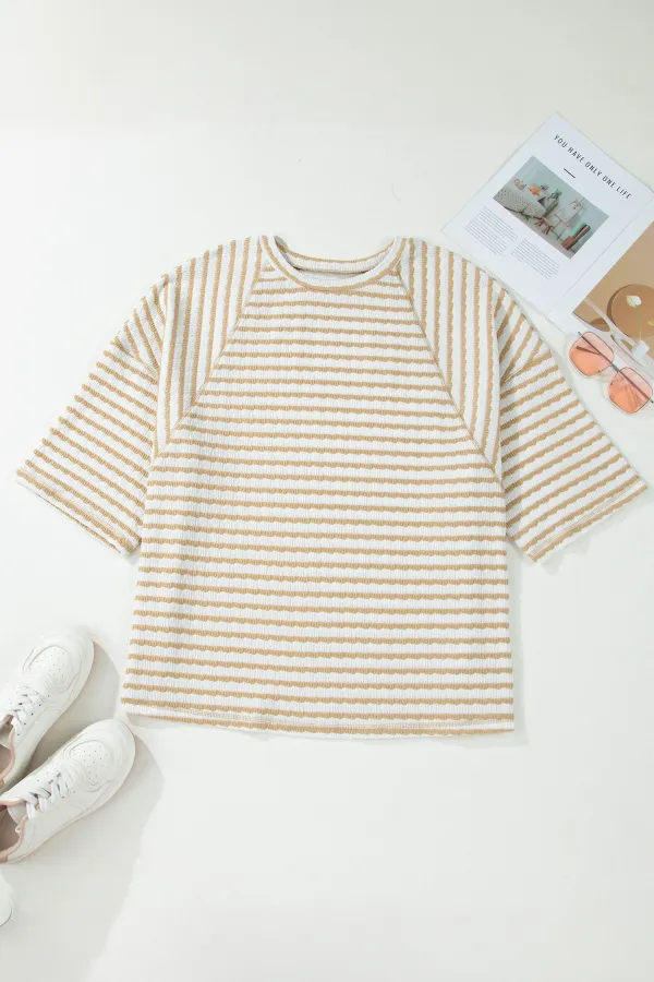 Apricot Stripe Plus Size Textured Top