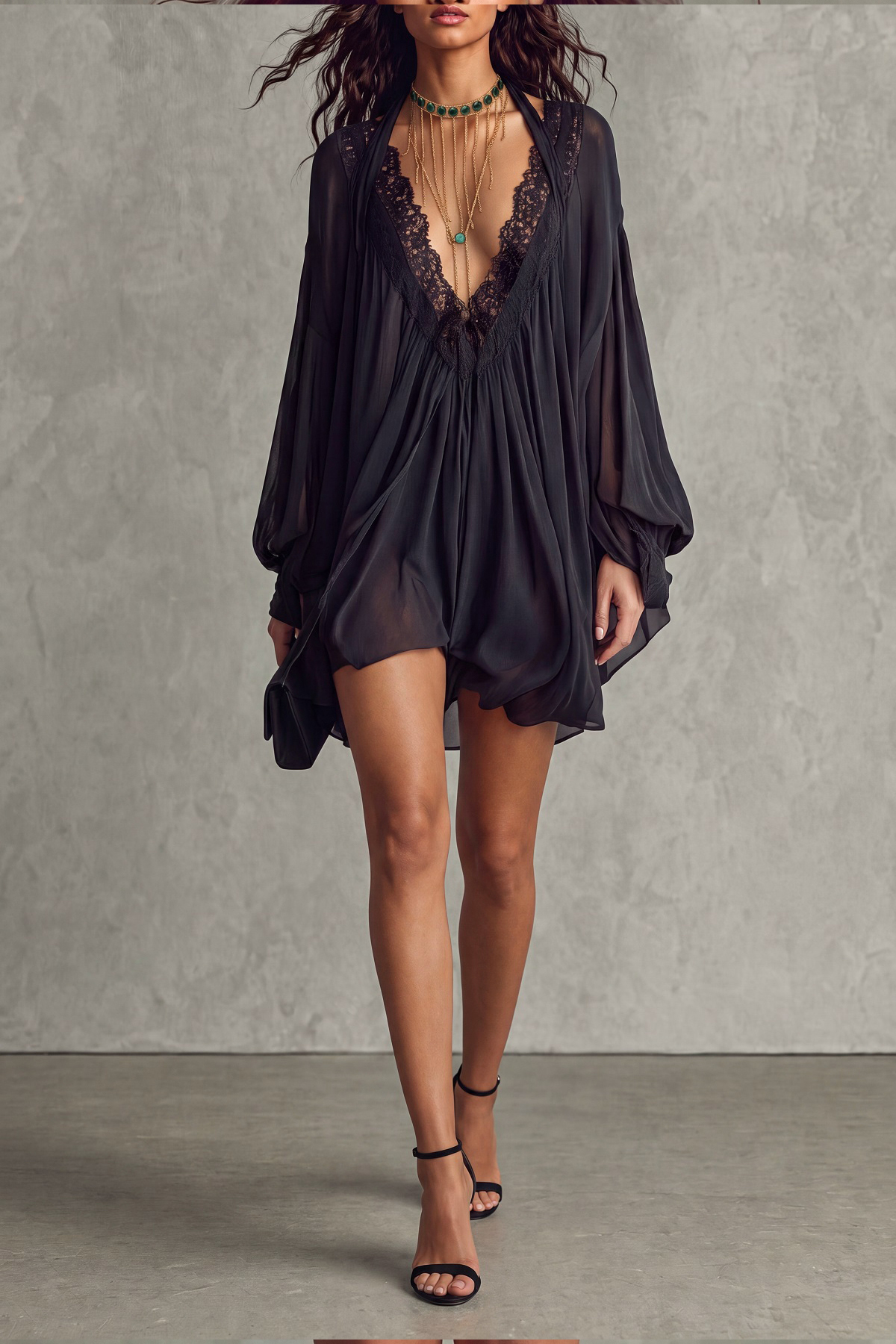 Halter Neck Lace Mini Dress