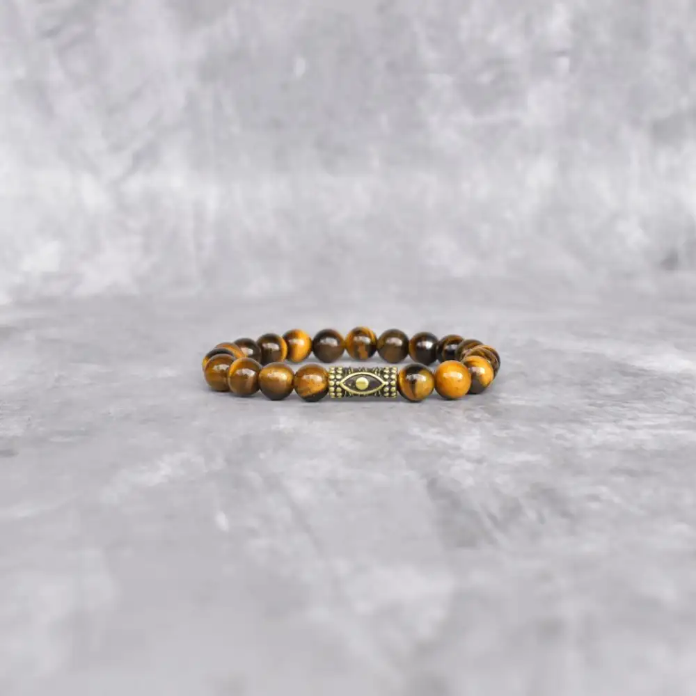 Textured Evil Eye Tiger Eye Bead Bracelet