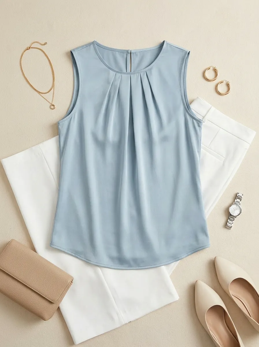 Pleated Sleeveless Blouse
