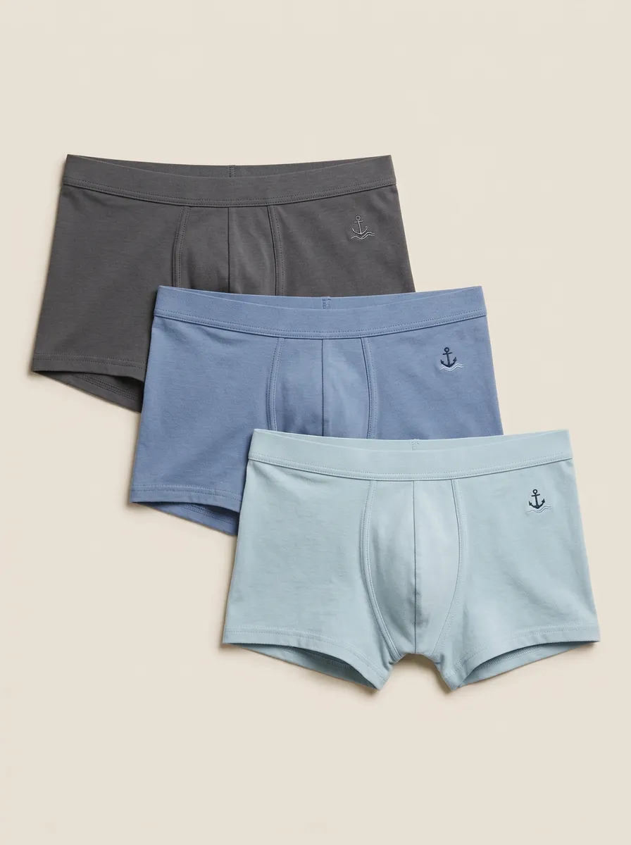 Men's Three-Pair Anchor Hip Embroidered Trunk Set