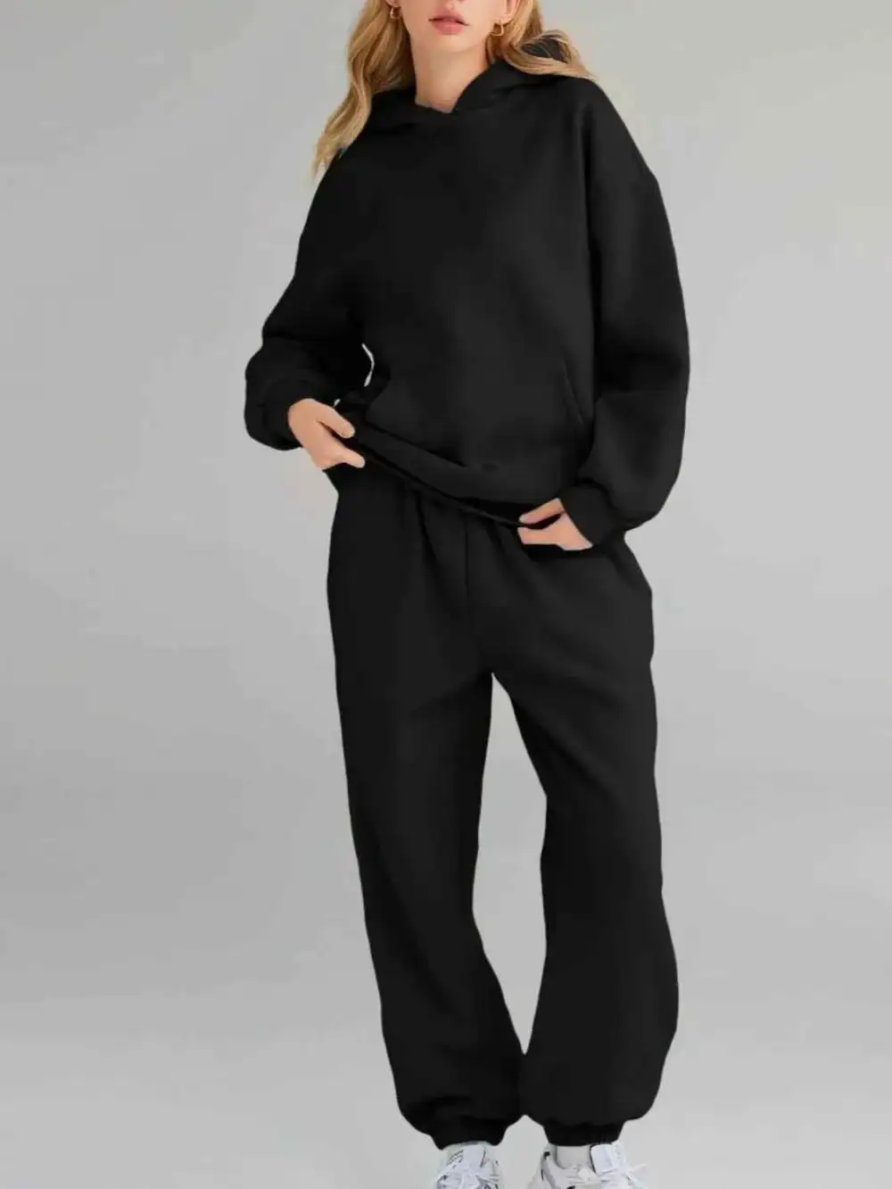 Plus Size Kangaroo Pocket Hoodie and Joggers Set
