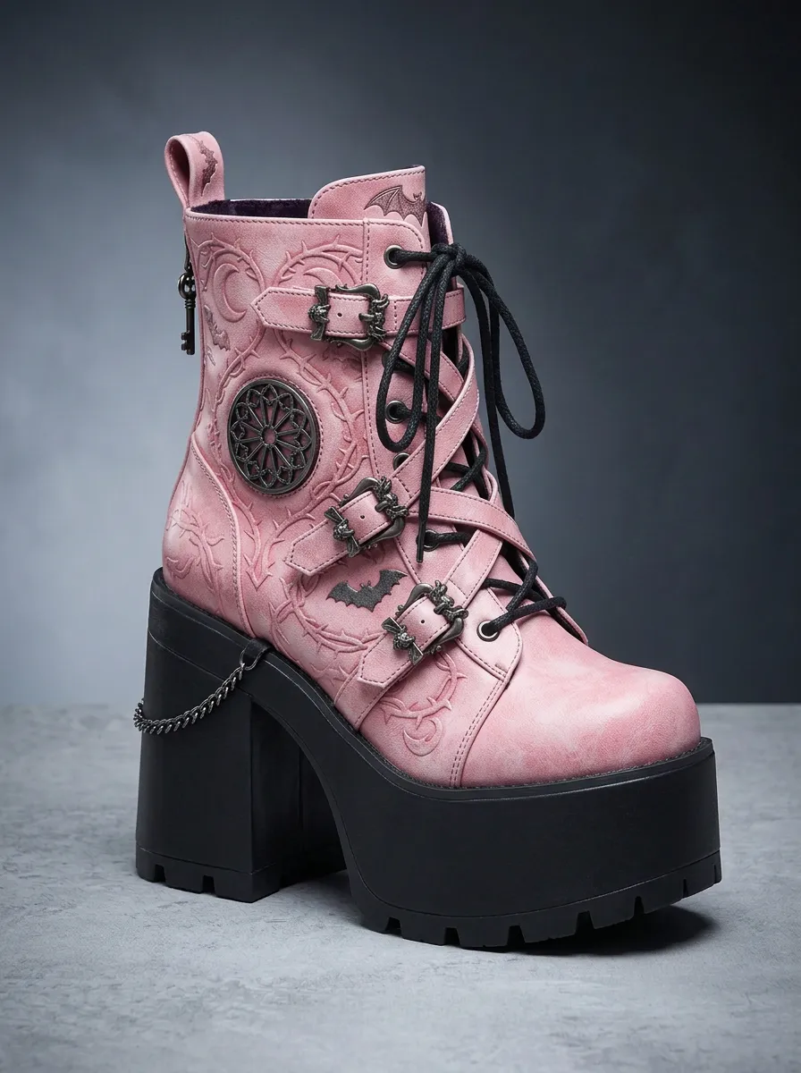 Nightfall Bat Thorn Detail Women's Gothic Platform Boots