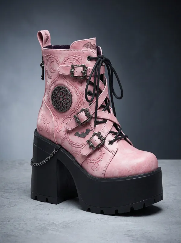 Nightfall Bat Thorn Detail Women's Gothic Platform Boots