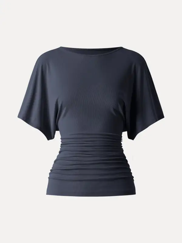 Everyday Boatneck Batwing Sleeve Side Ruched Top
