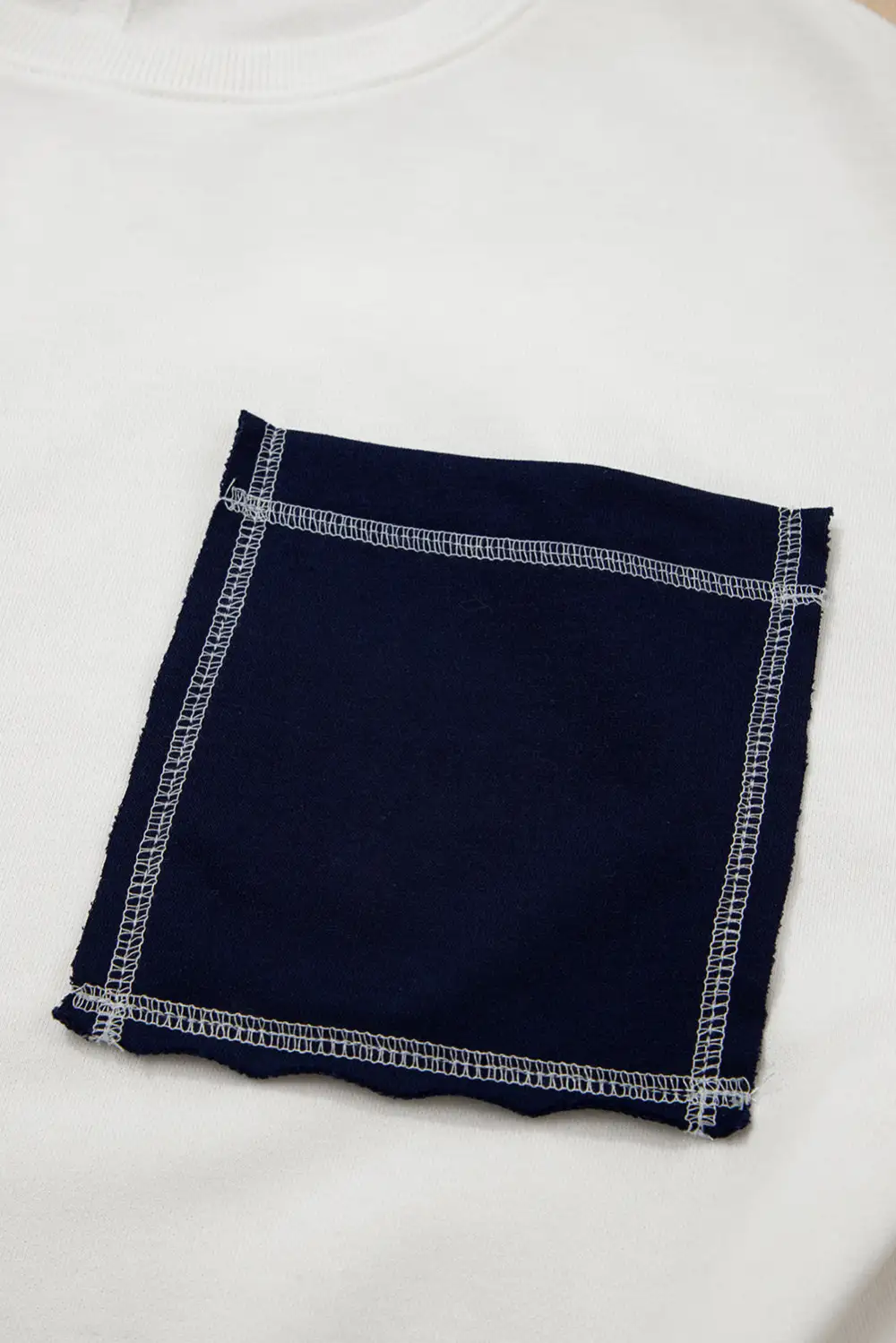Pocket Detail Exposed Seam Drop Shoulder Sweatshirt
