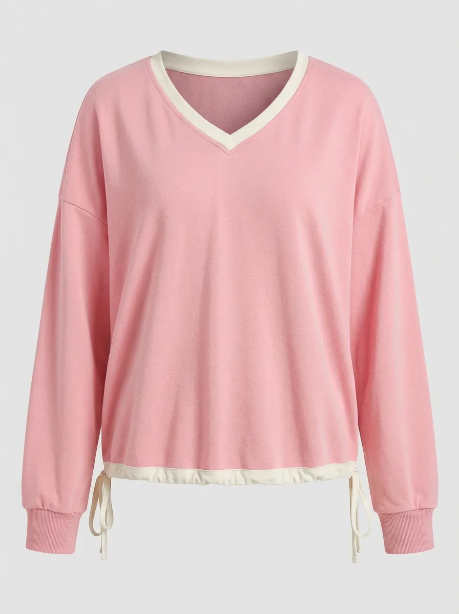 Women's V-Neck Contrast Trim Pullover