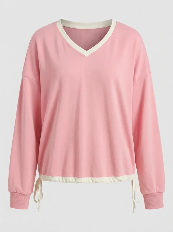 Women's V-Neck Contrast Trim Pullover