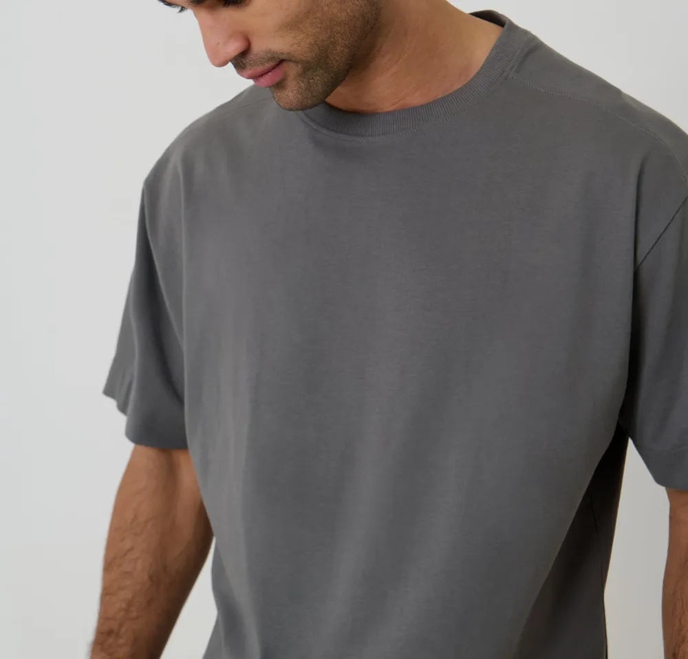 Men's Slate Gray Boxy Relaxed-Fit Cotton T-Shirt