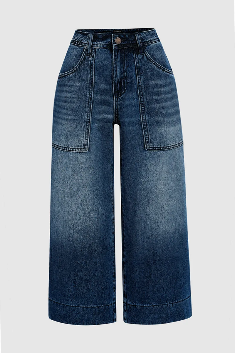 Slant Pocket Wide Leg Crop Jeans