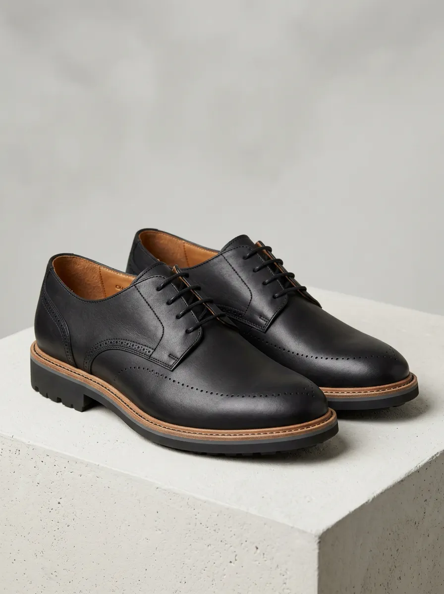 Men's Classic Brogue Detail Black Leather Oxford Shoes
