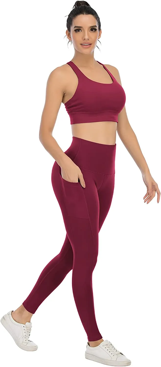 YOUNGCHARM 4 Pack Leggings with Pockets for Women,High Waist Tummy Control Workout Yoga Pants