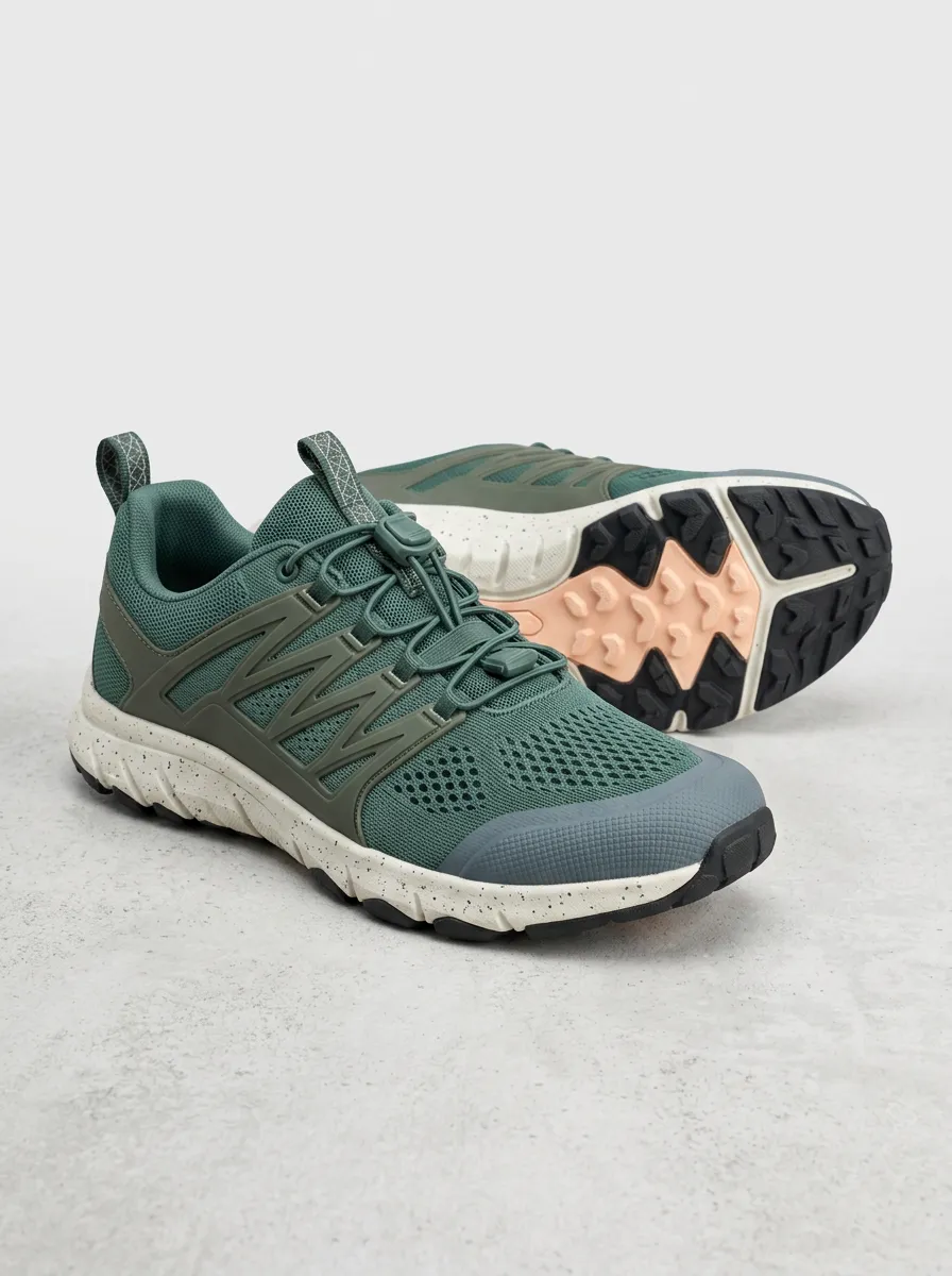 Women's Outdoor Hiking Green Mesh Speckled Sole Printed Shoes
