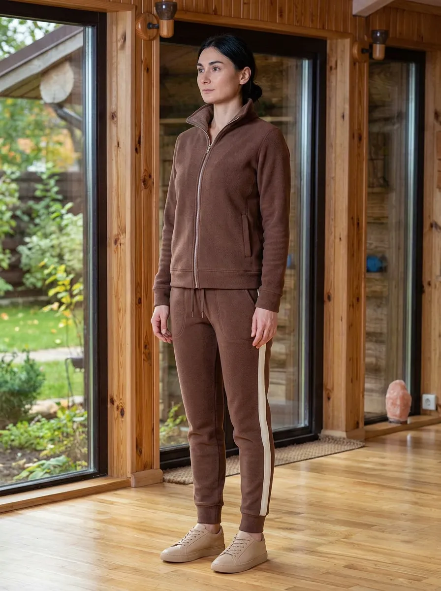 Women's High-Collar Side-Stripe Warm Jogger Set