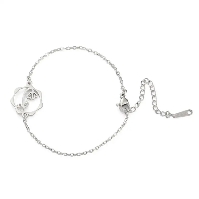 Titanium Steel Birth Flower Bracelet