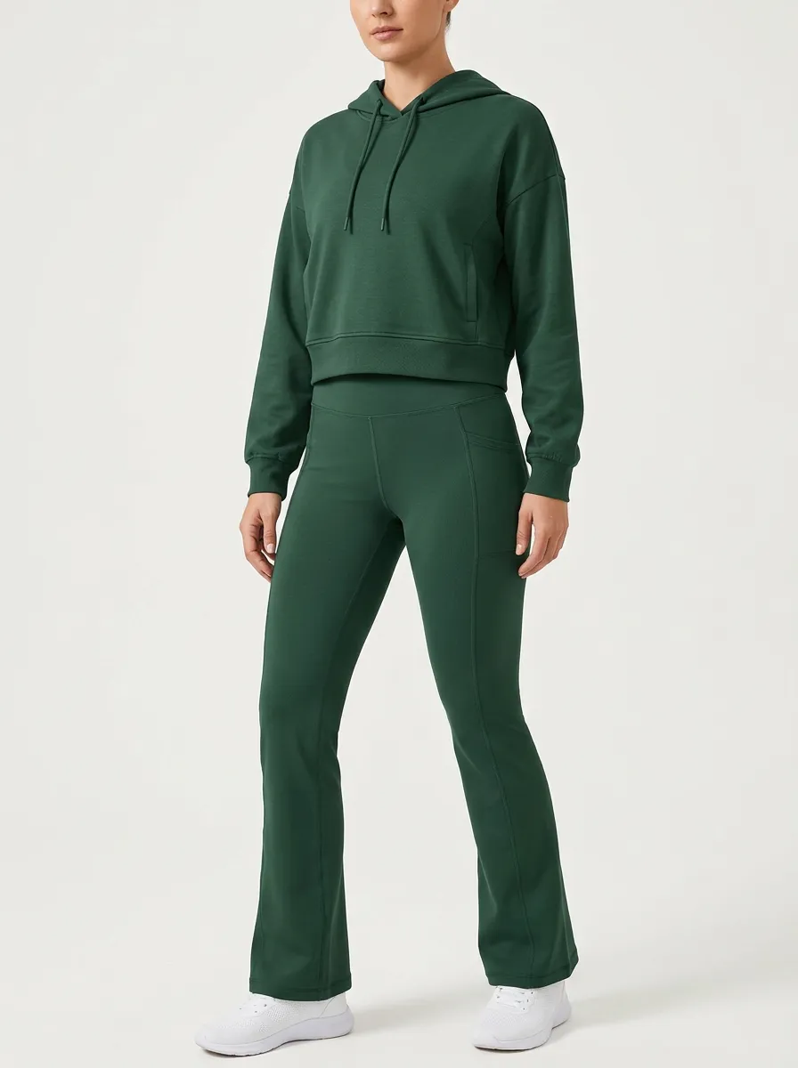 Women's Drop-Shoulder Cropped Hoodie and Pocketed Flare Legging Set