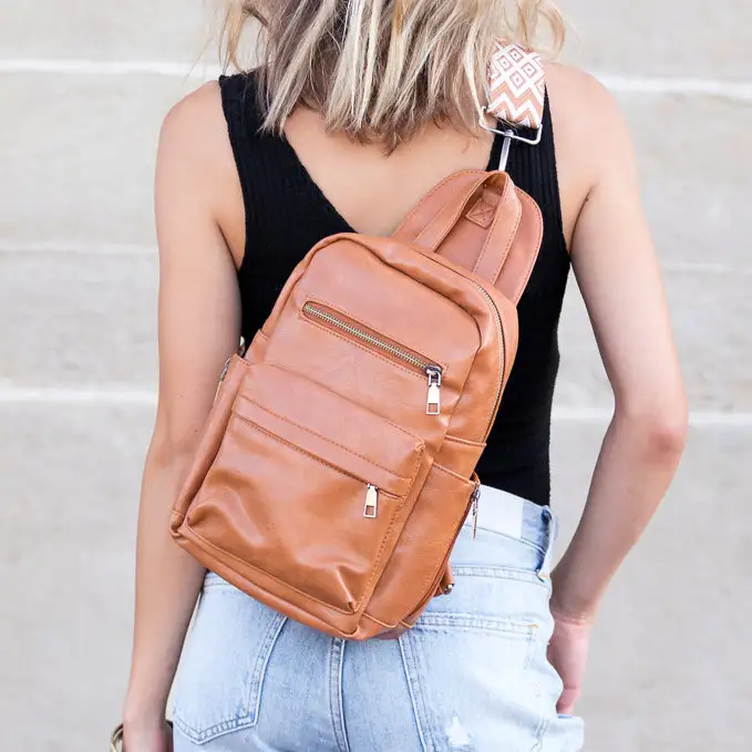 PU Leather Convertible Backpack Sling Bag