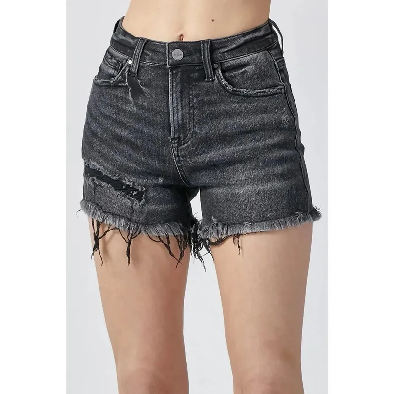 Raw Hem Denim Shorts with Pockets
