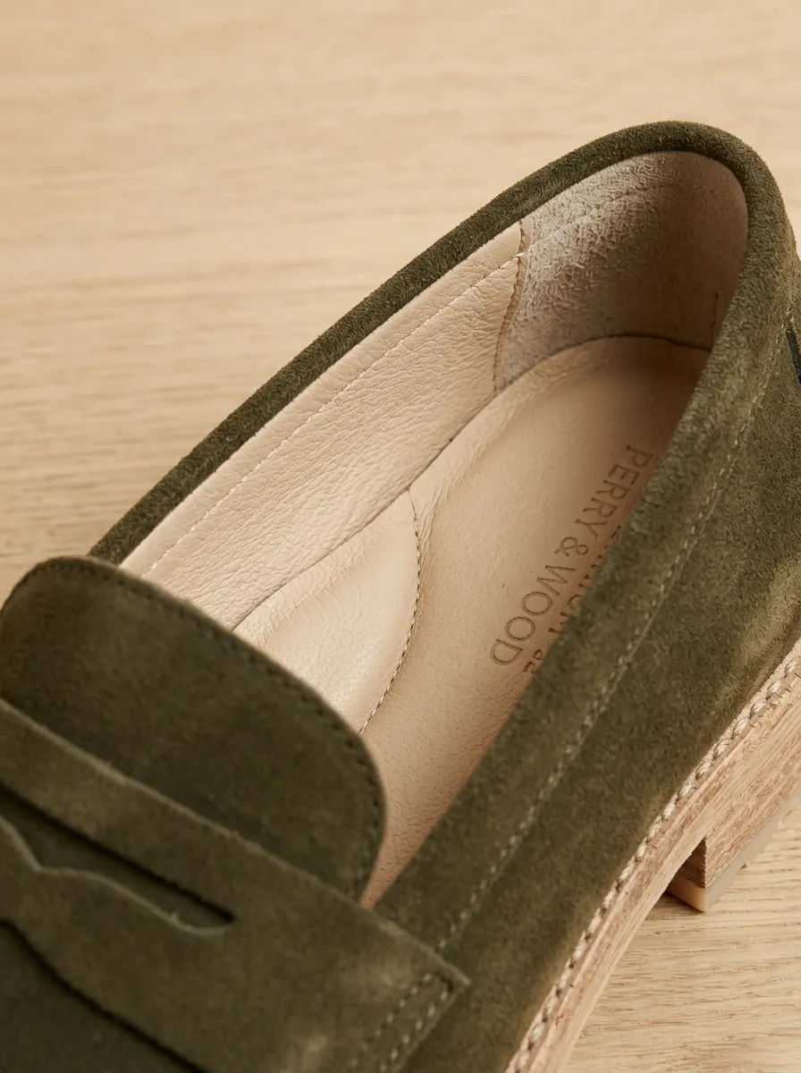 Women's Penny Suede Wood Sole Loafers