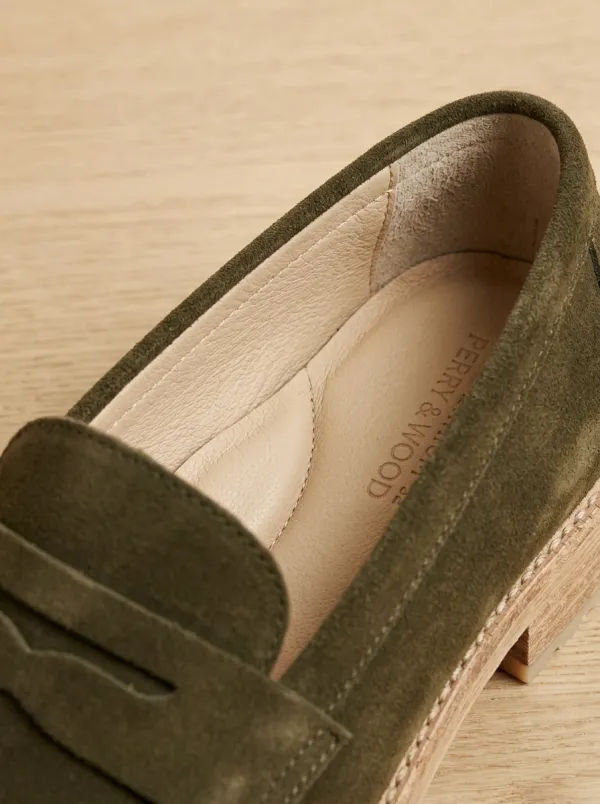 Women's Penny Suede Wood Sole Loafers