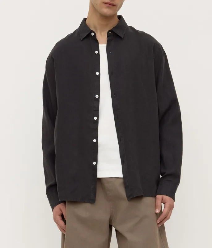 Black Everyday Linen Button-Up Shirt