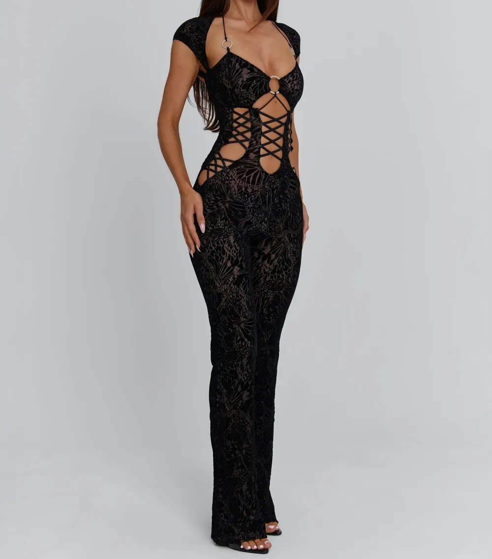 Black Burnout Cutout Jumpsuit
