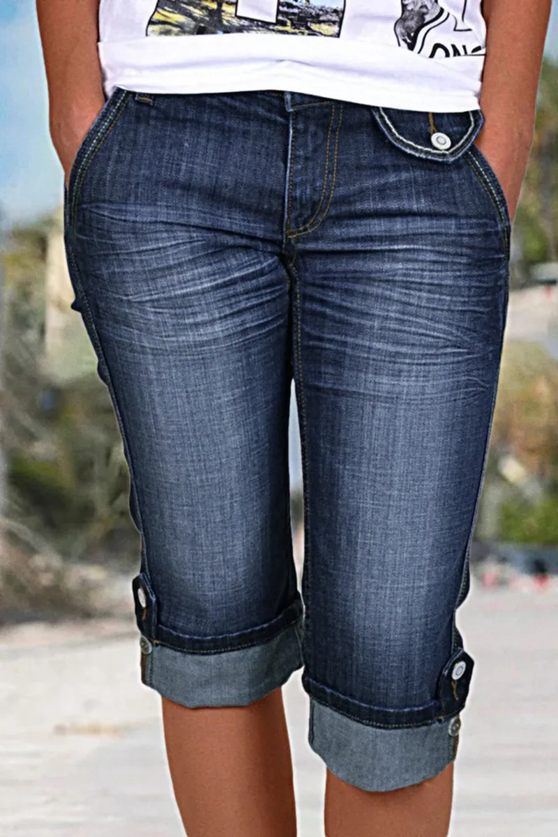 Vintage Rolled Hem Slant Pocket Capri Moto Jeans